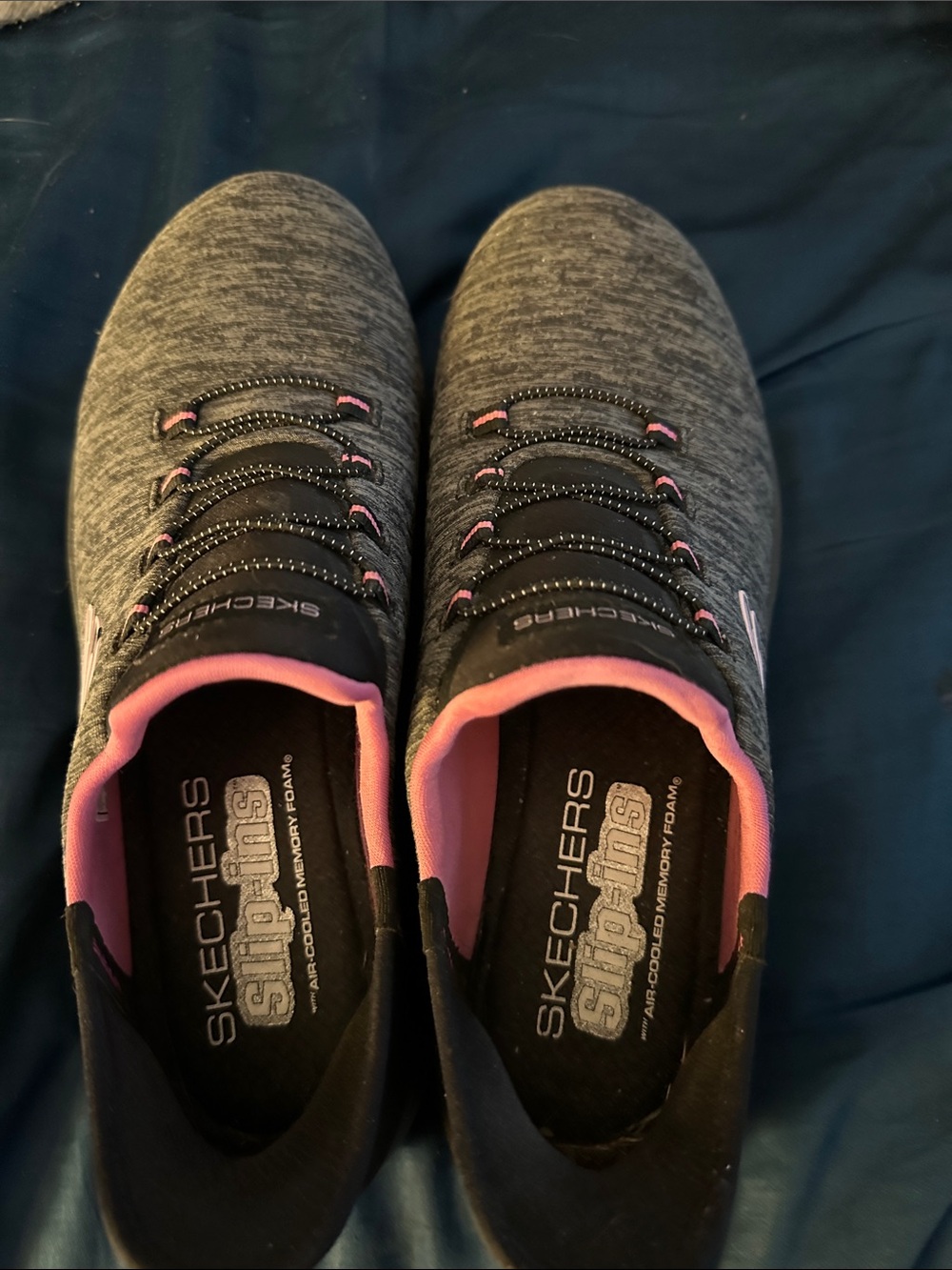 Skechers Gray Knit Athletic Slip-On Sneakers with Pink Lining